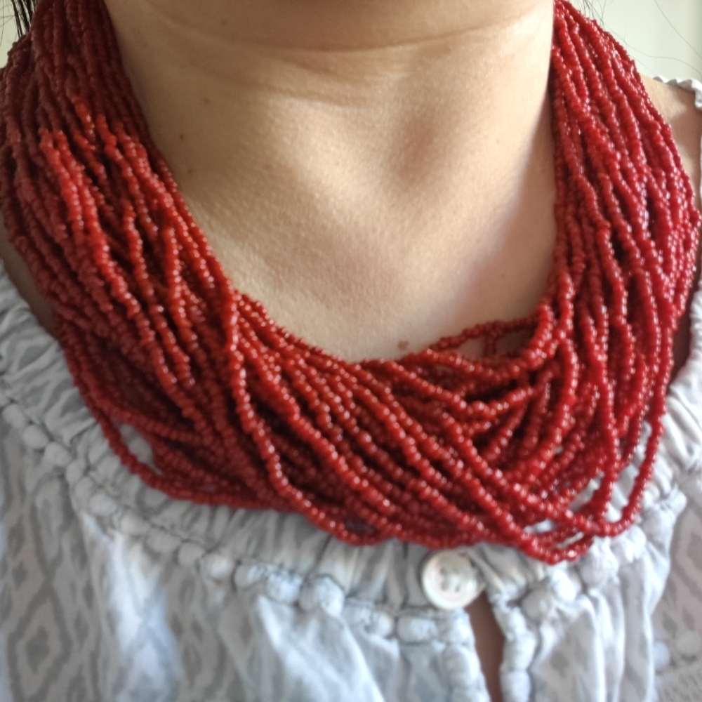 Vintage Red Coral Beaded 39 Strands Necklace - Picture 11 of 16
